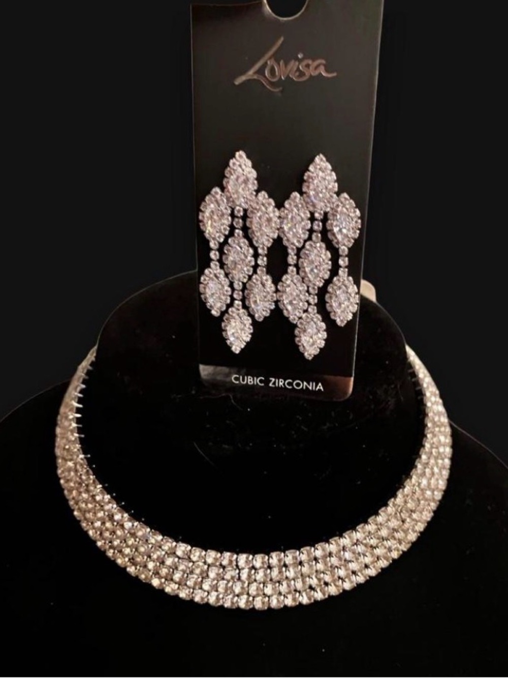Lovisa Silver Cubic Zirconia Choker Necklace with Matching Drop Earrings